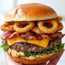 Egg, Bacon, Cheese Burger 2 Onion Rings